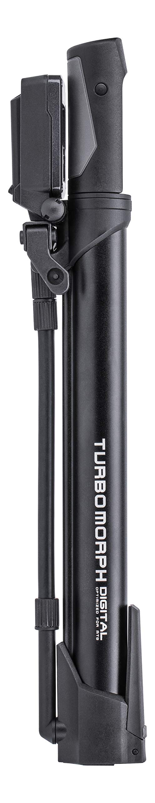 Topeak Turbo Morph Digital Standpumpe Minipumpe aus Aluminium und Fiberglas mit Gummigriff in der Farbe Schwarz, Maße: 7cm x 4,3cm x 35cm, 15700134