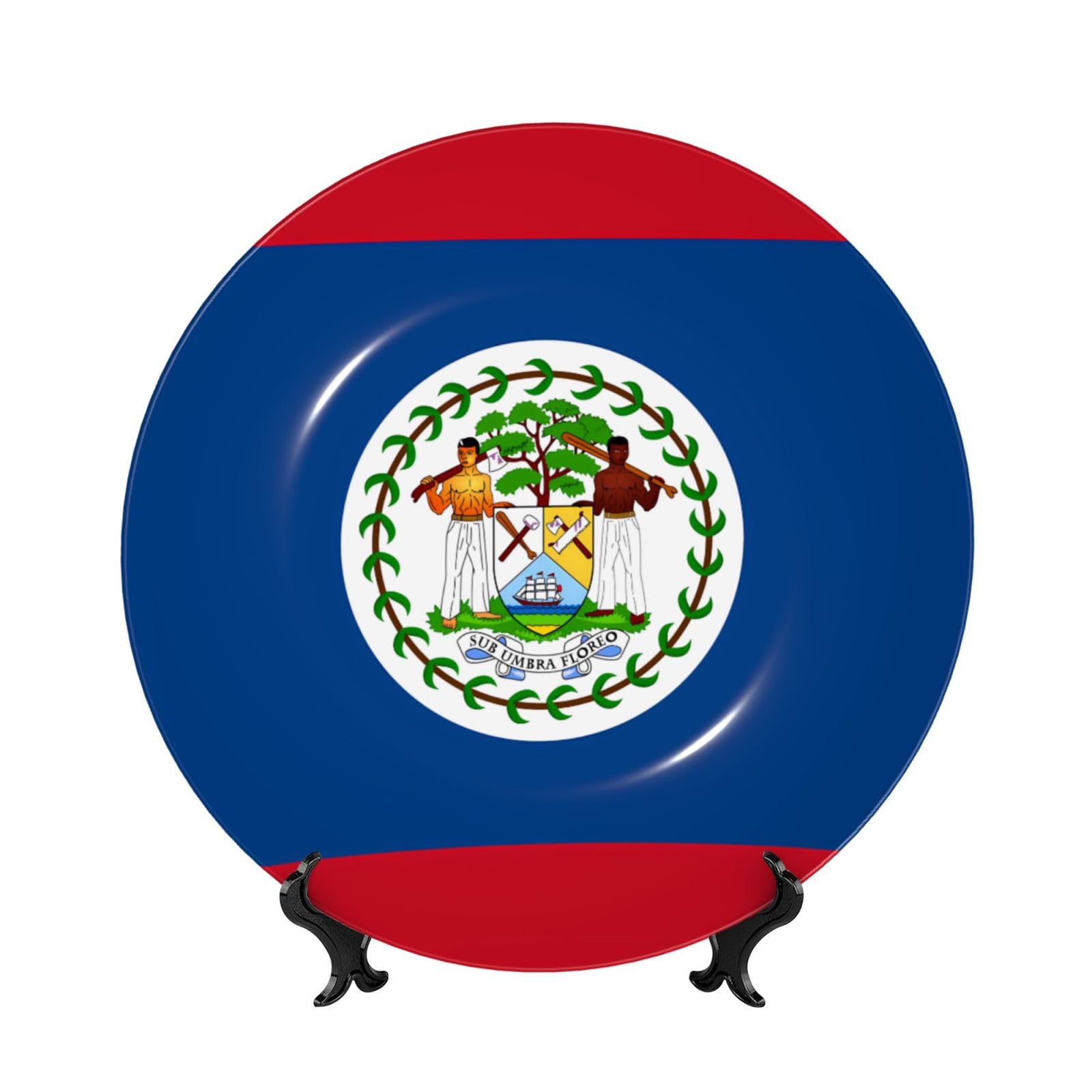 SXZVVBN Belize Flag Bone China Decorative Plate Art with Stand Removable Adhesive Hanging for Home Office 7in