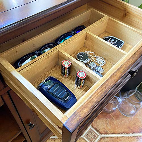 Bamboo Junk Drawer Organizer and Storage Box Dividers Set, Compartment Organization Tray Holder for Craft,Sewing,Office,Bathroom.Kitchen