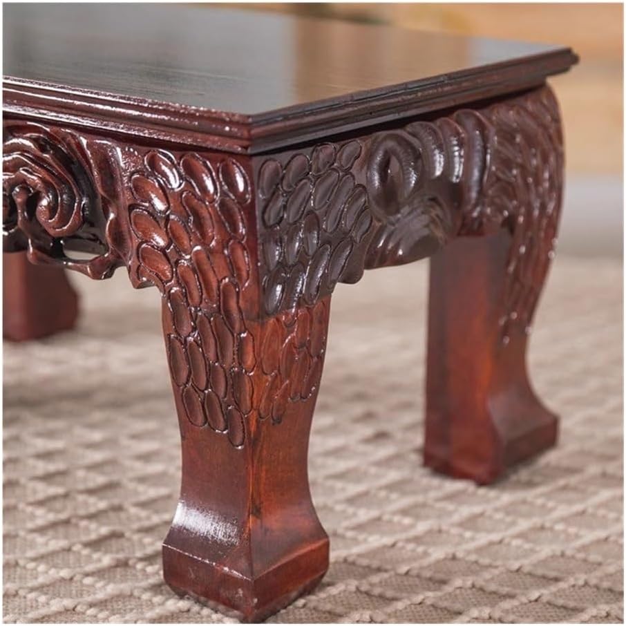 Vase Stand Flower Pot Rack Stand Wood Base, Square Relief Sulpture Pedestal Desktop Display Racks(Small)