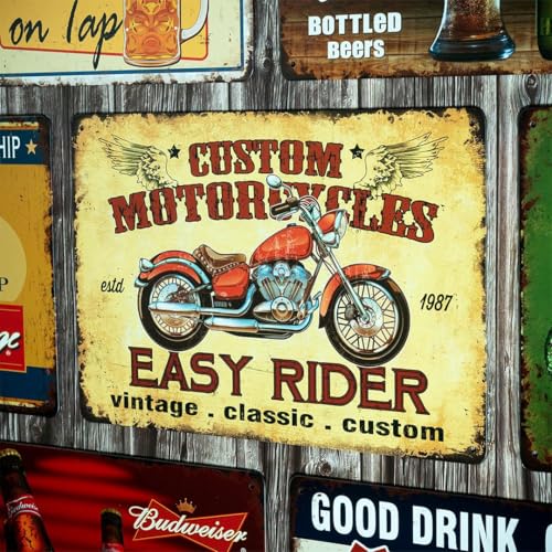 Image of Eazywagon Decorative Retro Metal Signs Wall Plate - 12x8 Inch (Custom Motorcycle) | Weatherproof Vintage Metal Sign Plate for Cafe, Home, Bar, Garage | Decorative Wall Hanging Sign Board