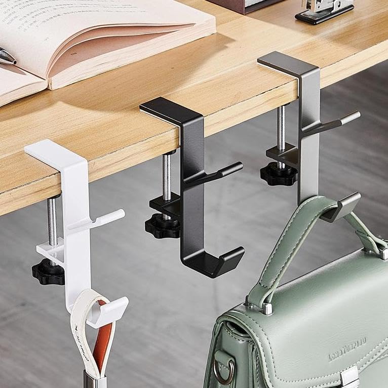 Gancho de fixação de mesa – suporte de mochila e fone de ouvido portátil para pendurar para reduzir a bagunça na mesa (preto)