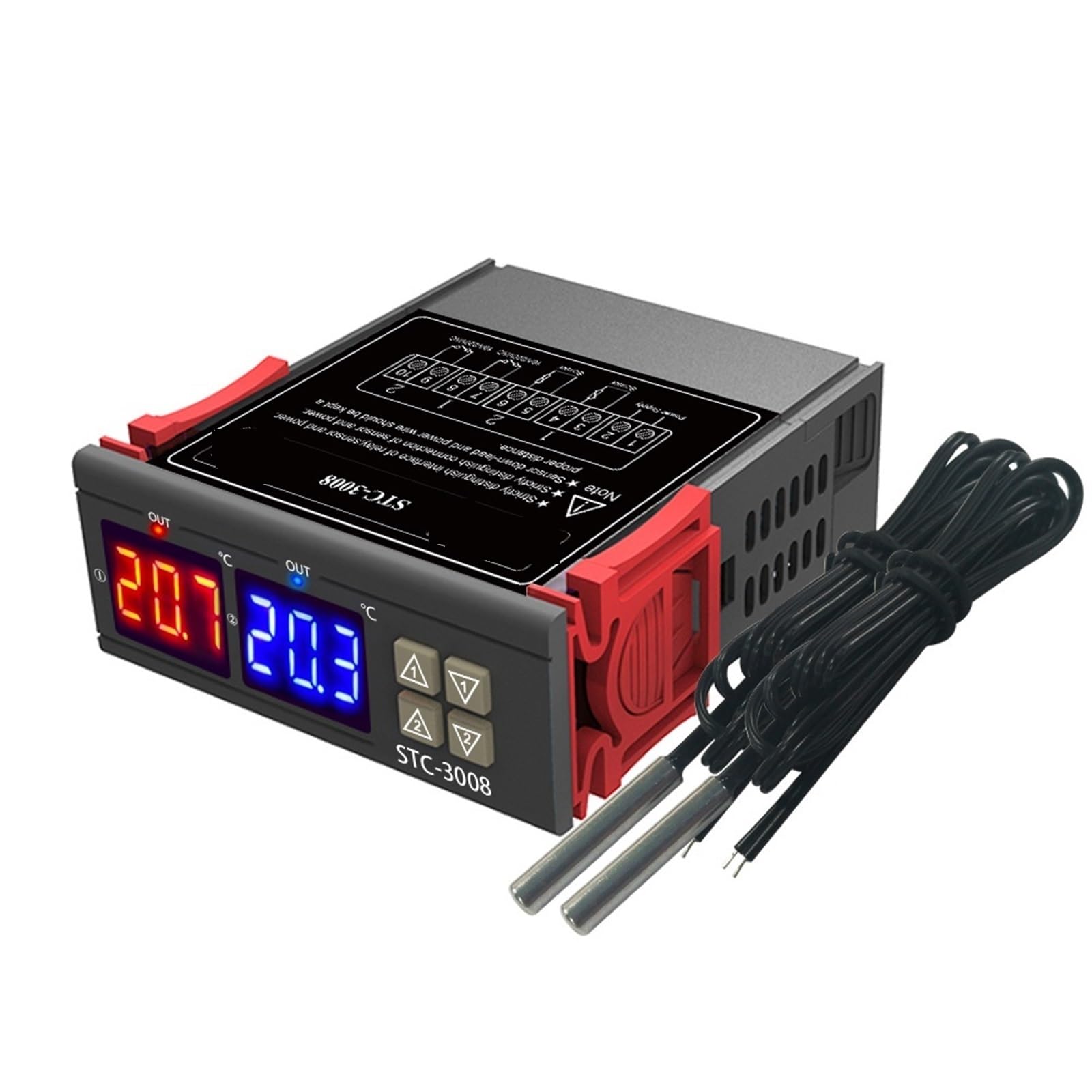 1pcs STC-3008 Dual Digital Temperature Controller Two Relay Output 12V 24V 220V Thermoregulator Thermostat With Heater Cooler STC3008(AC 110-220V)