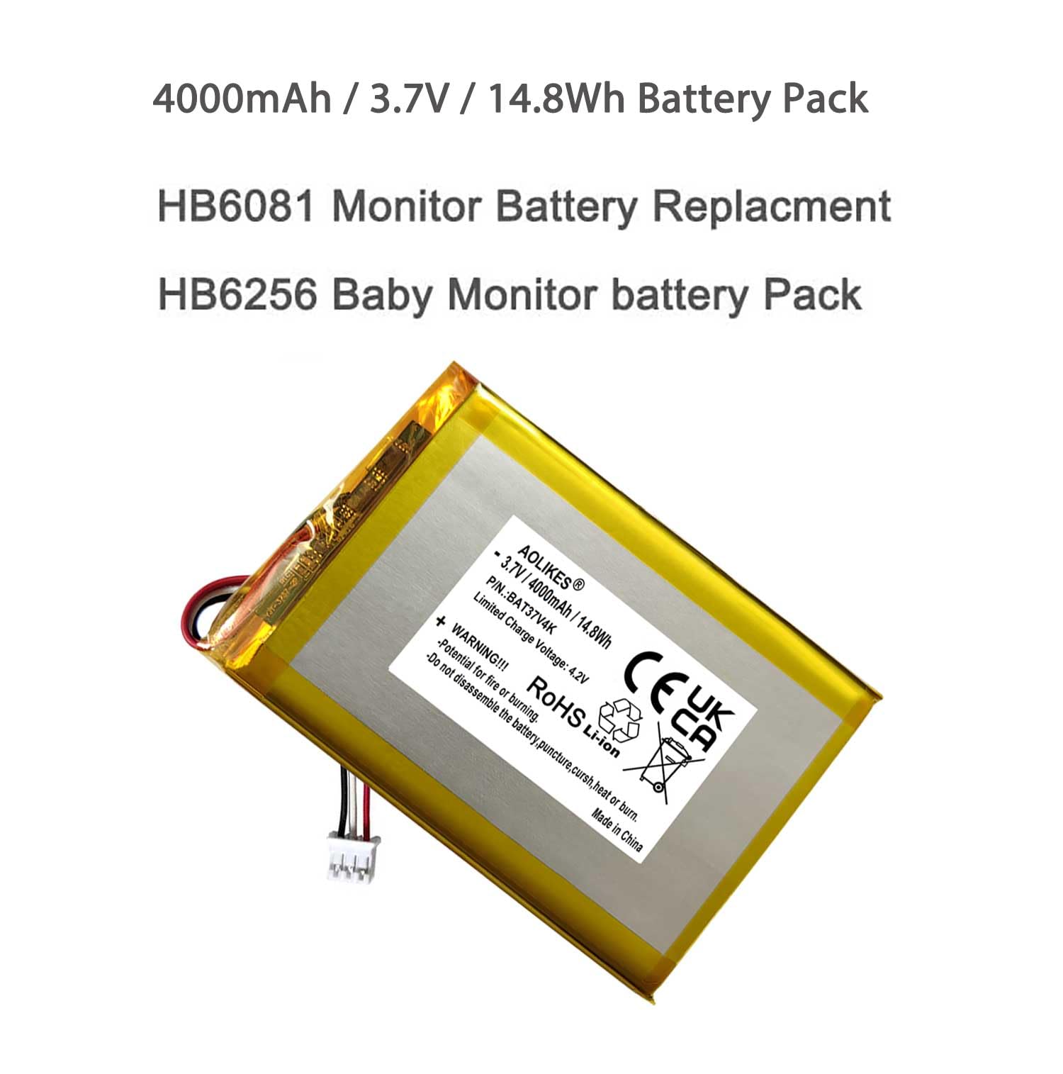 Remplacement de la Batterie 4000mAh 3.7v pour hellobaby hb6081 Moniteur vidéo pour bébé hb6256 2.4GHz numérique sans Fil Moniteur vidéo pour bébé
