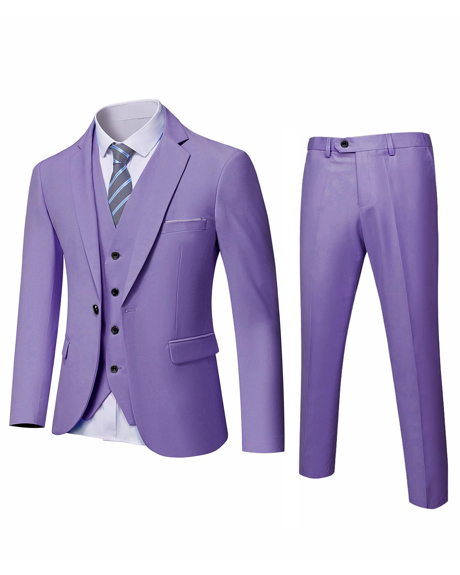MrSureMen’s 3 Piece Suit Blazer, Slim Fit Tux with One Button, Jacket Vest Pants & Tie Set for Party, Wedding and Business