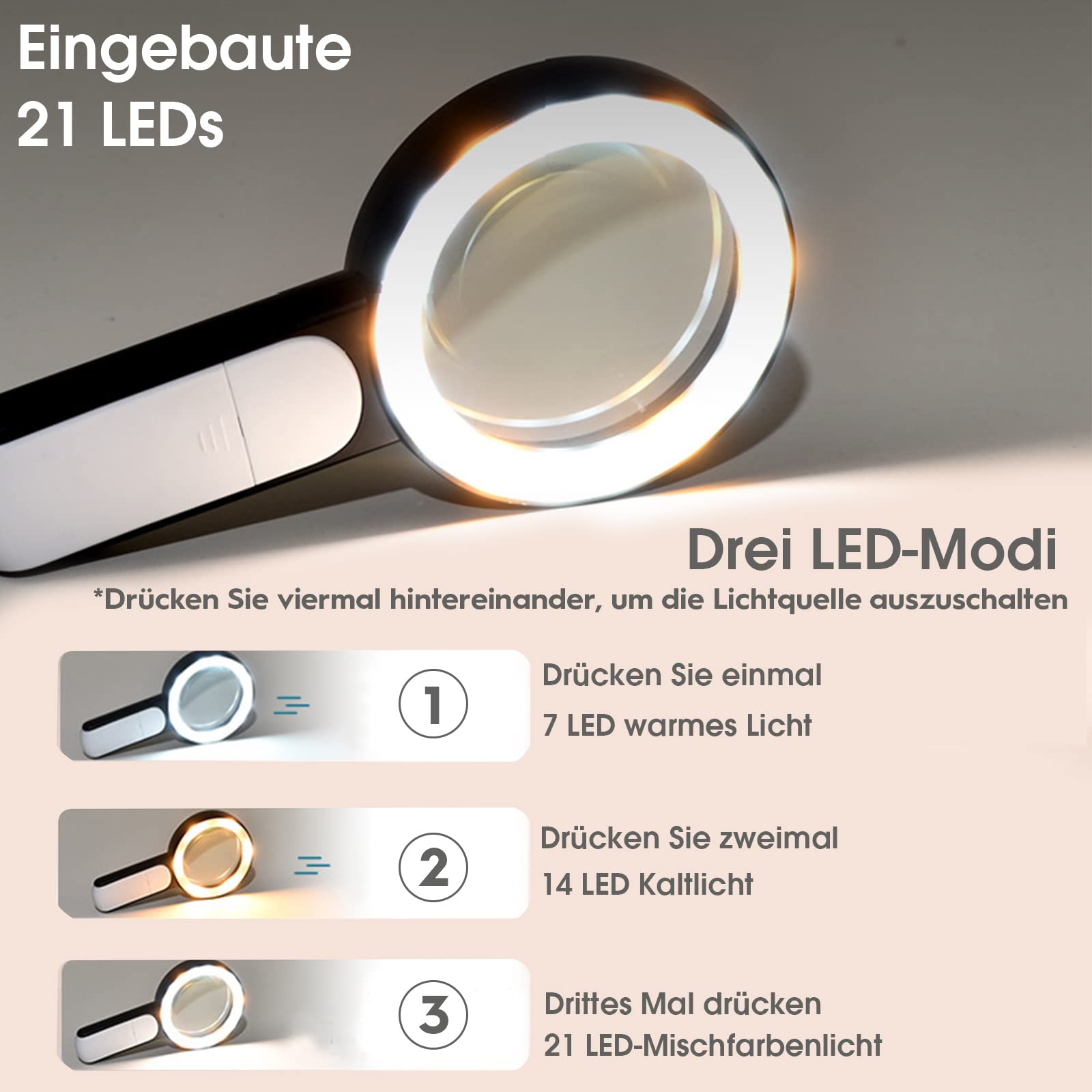 Loupe à Main 30x Avec 13 LED - Grossissement Puissant - Parfaite Pour Lecture, Bijoux, Pièces - Avec Lumière - 8
