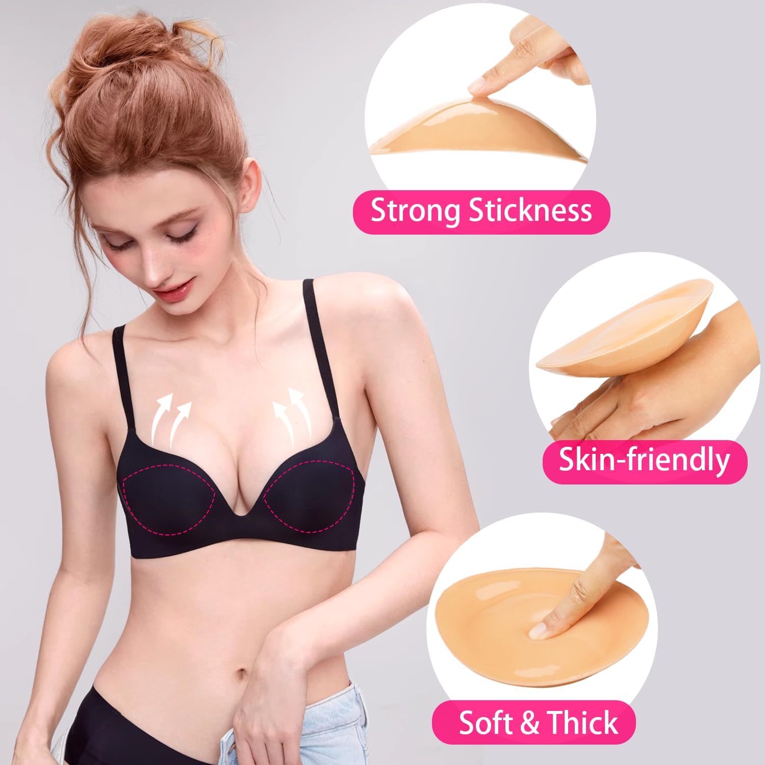 WAYBER Double-Sided Sticky Bra Inserts, Soft Lightweight Adhesive Bra Pads Push up Bikini Padding Reusable Breast Enhancer - Image 3
