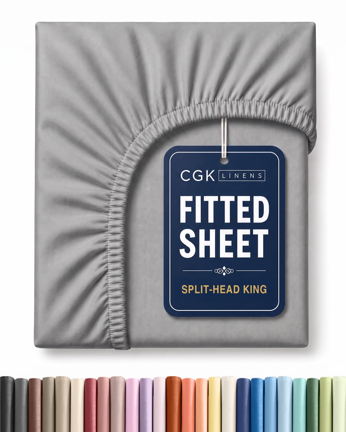 Flex Top King Fitted Bed Sheet - Split Head Fitted Sheet - Heathered Grey
