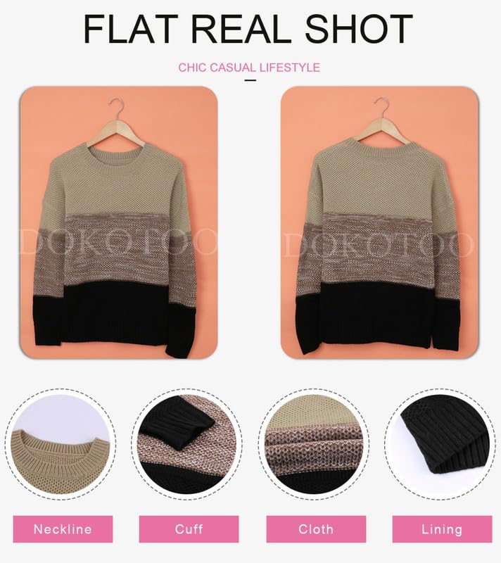 Image of Dokotoo Womens Color Block Sweaters Long Sleeve Pullover Knit Tops