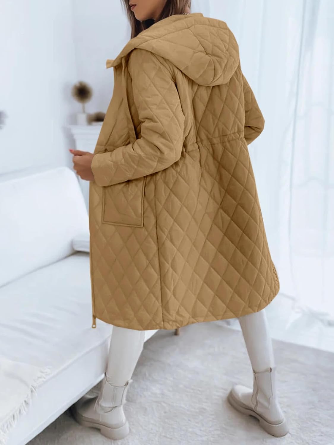 Imily Bela Womens Long Quilted Puffer Jacket Lightweight Zip Up Hooded Drawstring Winter Coats Outerwear with Pockets - Image 5