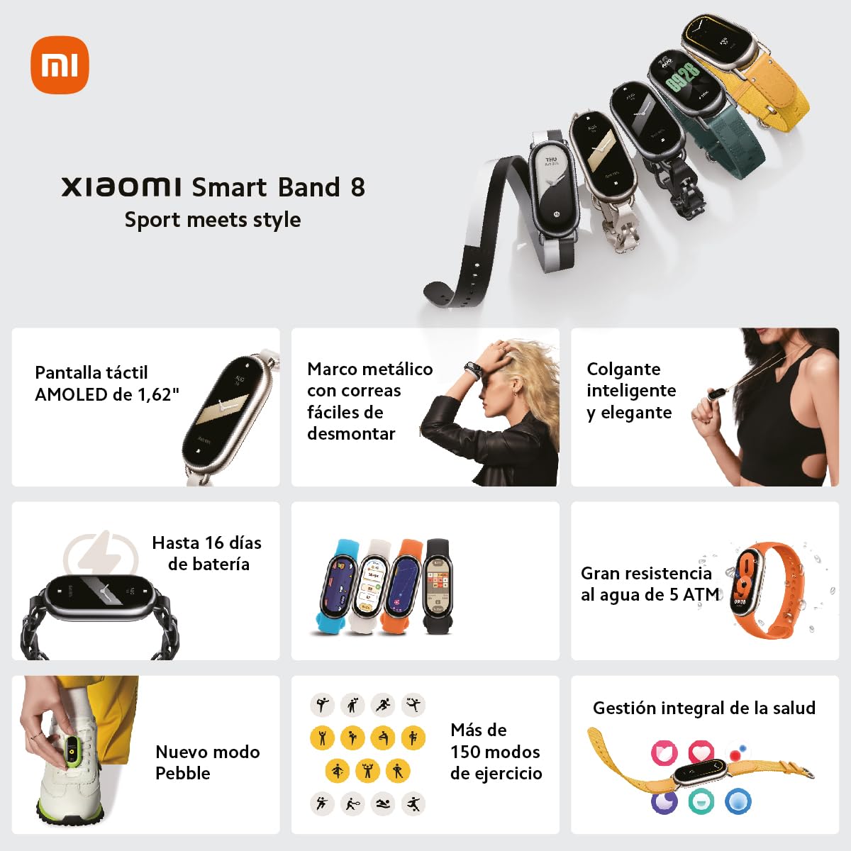 XIAOMI Smart Band 8 Pulsera Actividad AMOLED 60Hz 5ATM Negro