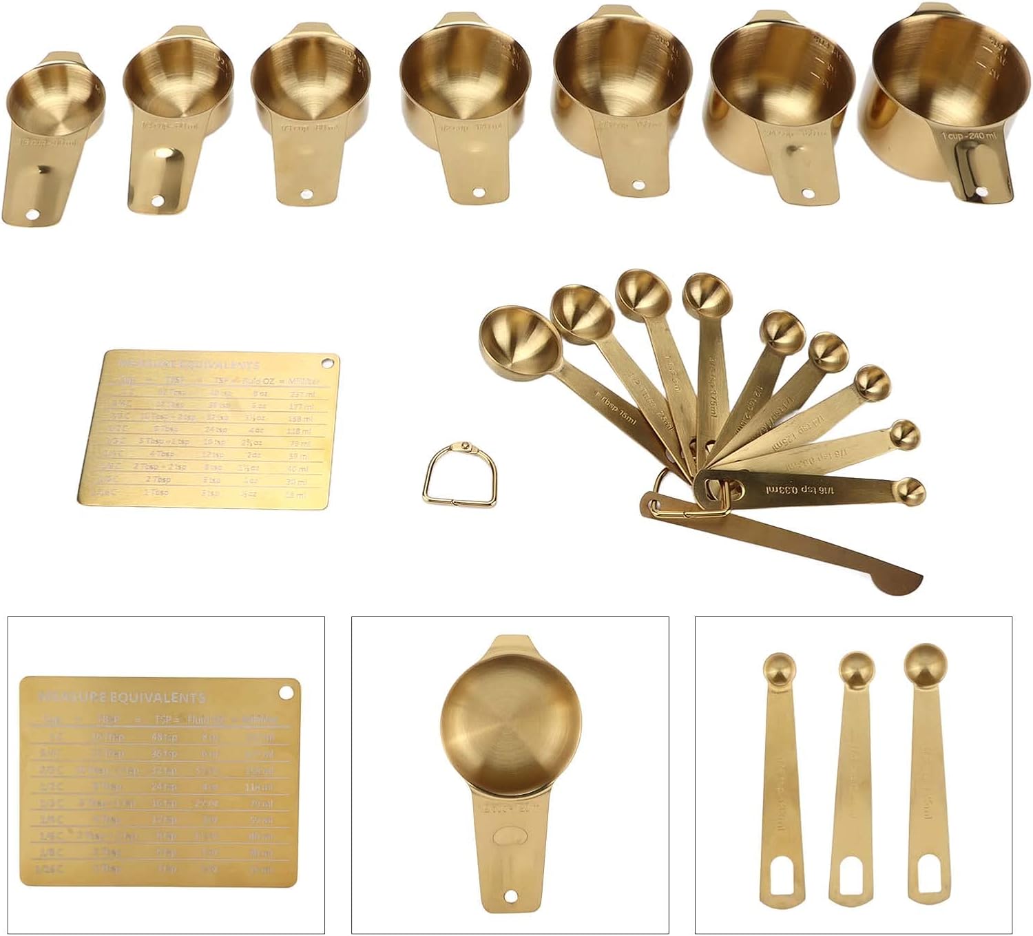 plplaaoo 18PCS Gold Measuring Cups and Spoons Set,Measuring Cup Stainless Steel Gold Coffee Spoon Cup Set Baking Scale Measuring Scoop Cup Set