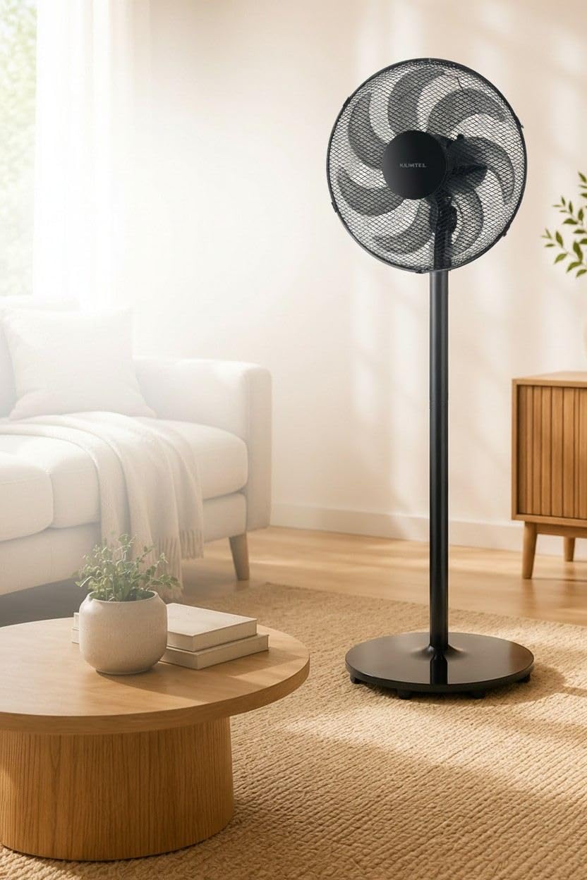 Opviq Kumtel Potente Ventilatore Nero 50W 130cm Altezza Regolabile 7 Pale 3 Velocità Silenzioso Motore In Rame Efficiente