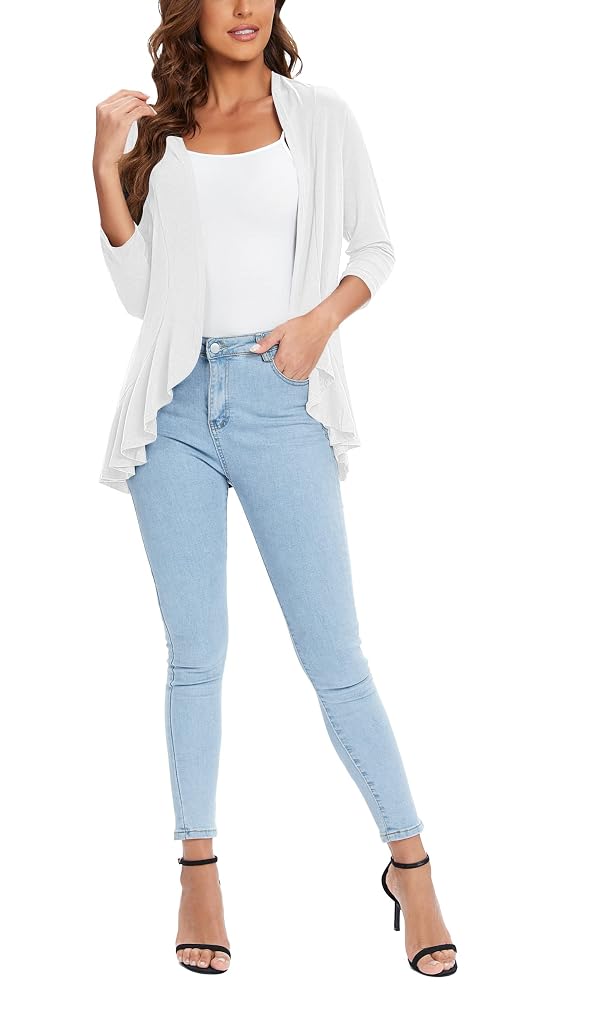 Urban CoCo Women's 3/4 Sleeve Casual Cardigans for Women Trendy Open Front Lightweight Cover Ups (White, XL) by Urban CoCo - Used condition - Image 6