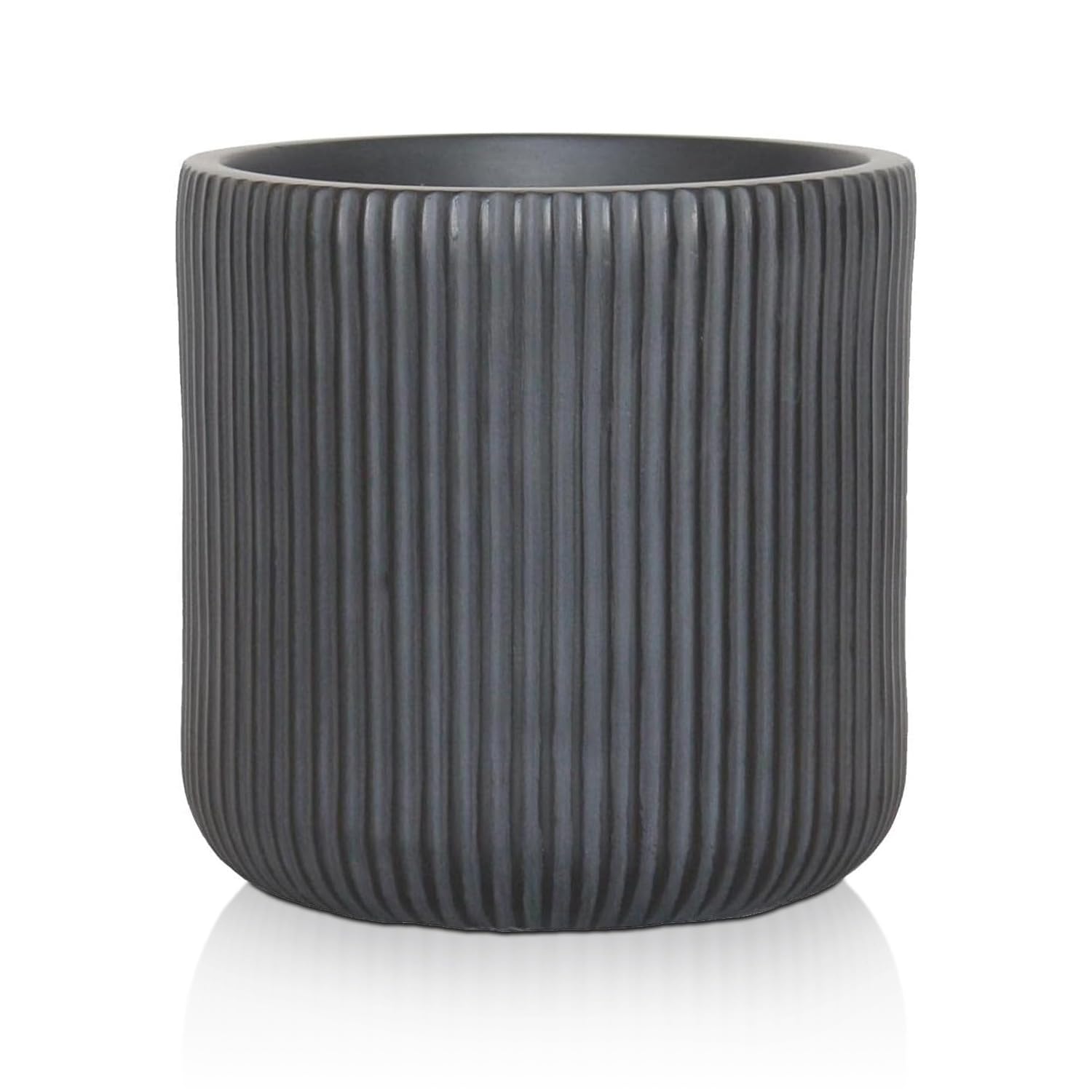 IDEALIST 45cm Planter | Ribbed Black Reinforced Stone Large Outdoor Plant Pot with Drainage Holes D45 H45 cm, with Inner Top D41 cm, 57 litres