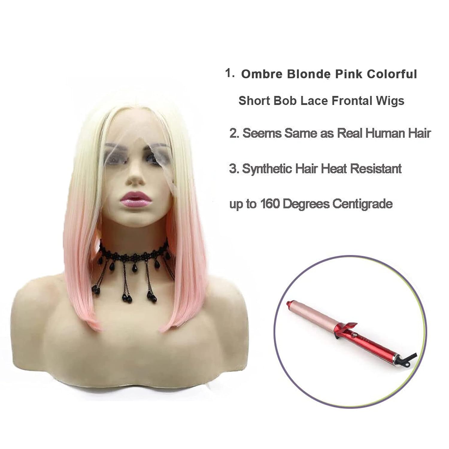 Pink Blonde Short Wigs for Black Women Rainbow Bob Lace Front Wig Handmade Lace Frontal Pastel Real hair Wigs Glueless Synthetic Heat Resistant Cosplay Makeup Daily Ladies Drag Anime 14 Inch