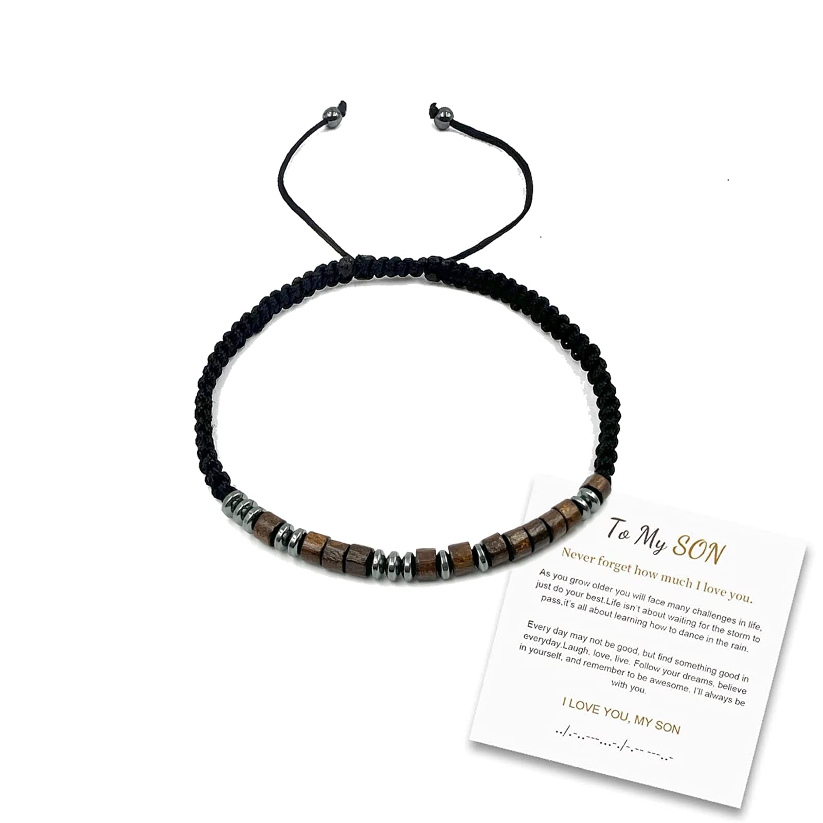 To My Son Bracelet from Mom I Love You Morse Code Bracelet Gifts for  Son,Adjustable Handmade Braided Rope Wristband Bracelet Inspirational Love