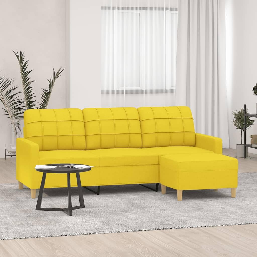 vidaXL Divano a 3 Posti con Poggiapiedi Giallo Chiaro 180cm in Tessuto, Poltrona 3 posti con poggiapiedi, Divano, Divano Tre posti