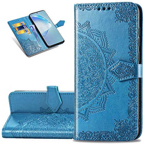 LEMAXELERS Google Pixel 5 Case PU Leather Phone Case Mandala Embossed Wallet Flip Shockproof Protective with Stand Card Holder Cover for Google Pixel 5. Mandala Blue SD