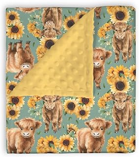 EyMzcod Mink Baby Girls Blankets Highland Cow Sunflower, Western Cowgirl Calf Flower Soft Double Layer Dotted Backing Receiving Swaddle, Newborn Infant Toddler Nursery Crib Bedding Shower Gift 30 x 40