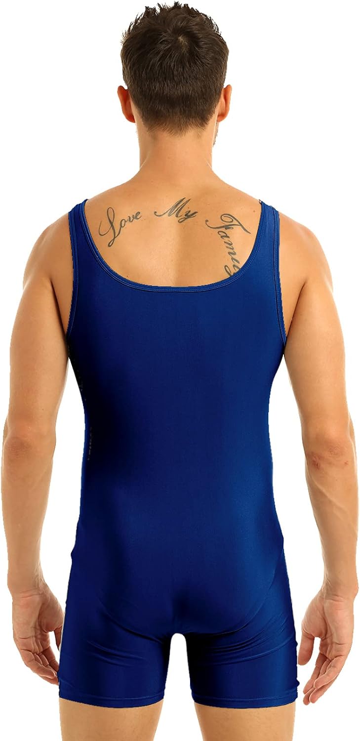 Mens Solid Color Sleeveless Tank Leotard Athletic Gymnastics Wrestling Slinglet Jumpsuits