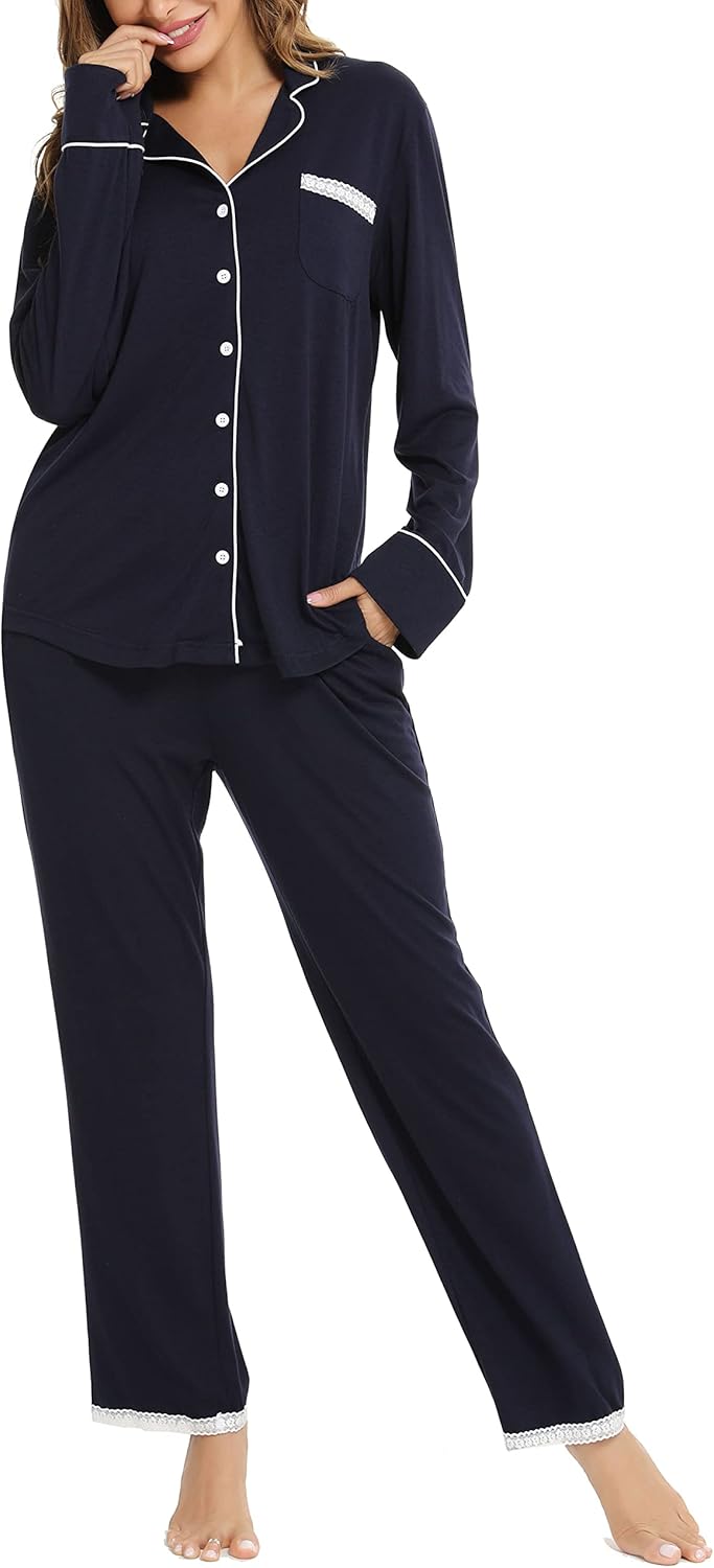 Vlazom Pyjamas Set for Women, Soft Two Pieces Pjs Sets Long Sleeve Button Down Tops and Pants Sleepwear Loungewear with Pockets S-XXL 4 61FAdqXbFFL. AC SL1500