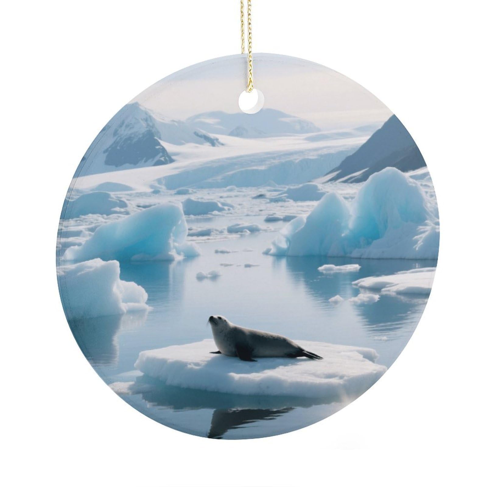 Fekiloot Style Glacier Fjord Iceberg Christmas Ornaments 2.9 Inch Round Ceramic Ornament Keepsake Thank You Gifts For Office, Room, Home - Holiday Present Ideas