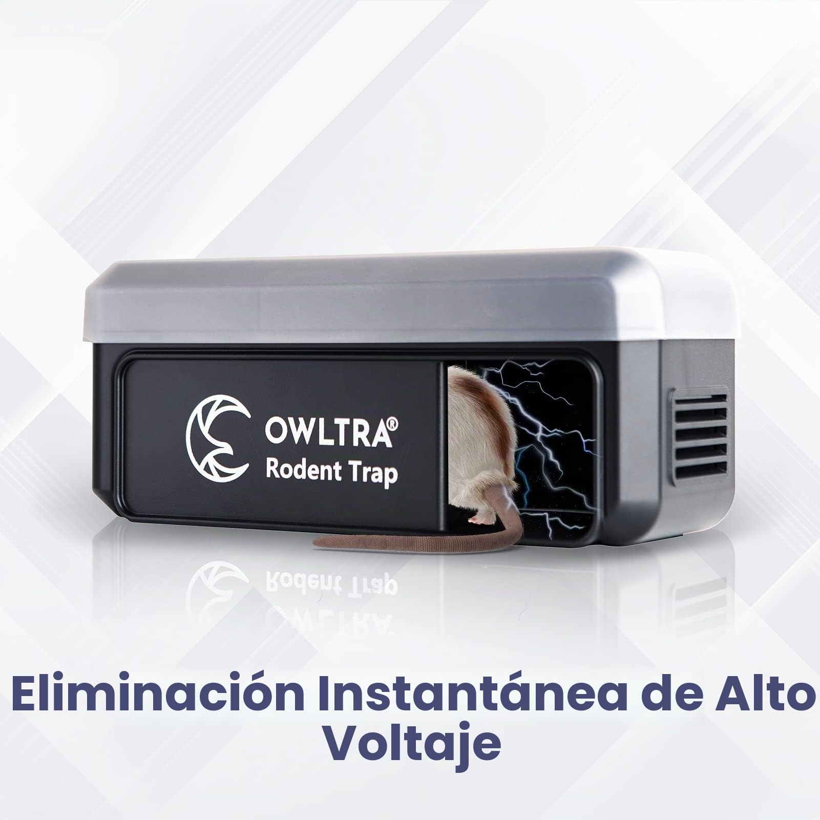 OWLTRA OW-7 Trampa eléctrica para roedores para interiores y exteriores, trampa instantánea para ratones y ratas con cubierta impermeable, alarma de sonido y luz, batería o fuente de alimentación USB,
