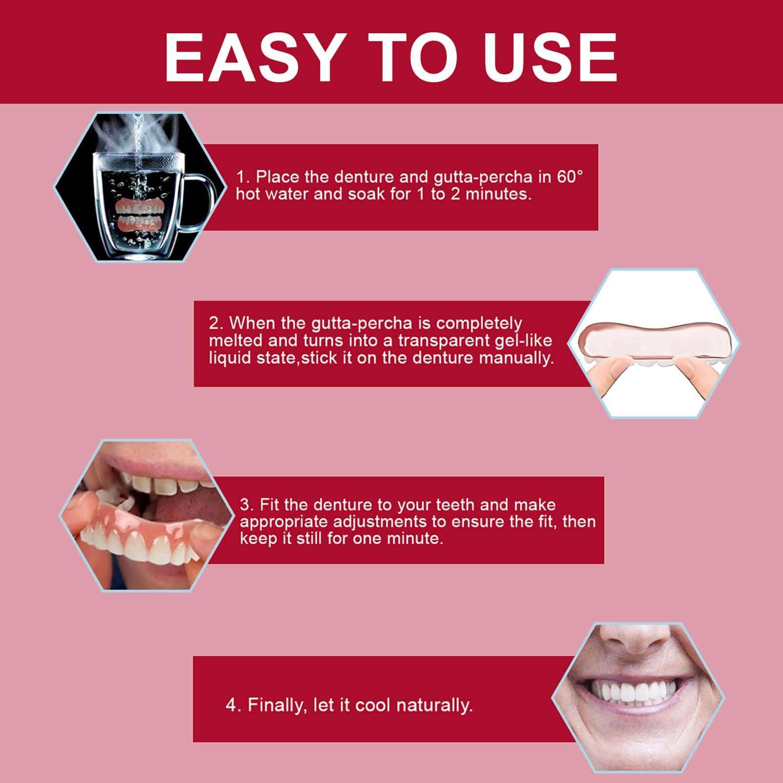 Denture Silicone Reline Kit, zestaw do protez silikonowych, tymczasowe protezy zębowe, tymczasowe zęby