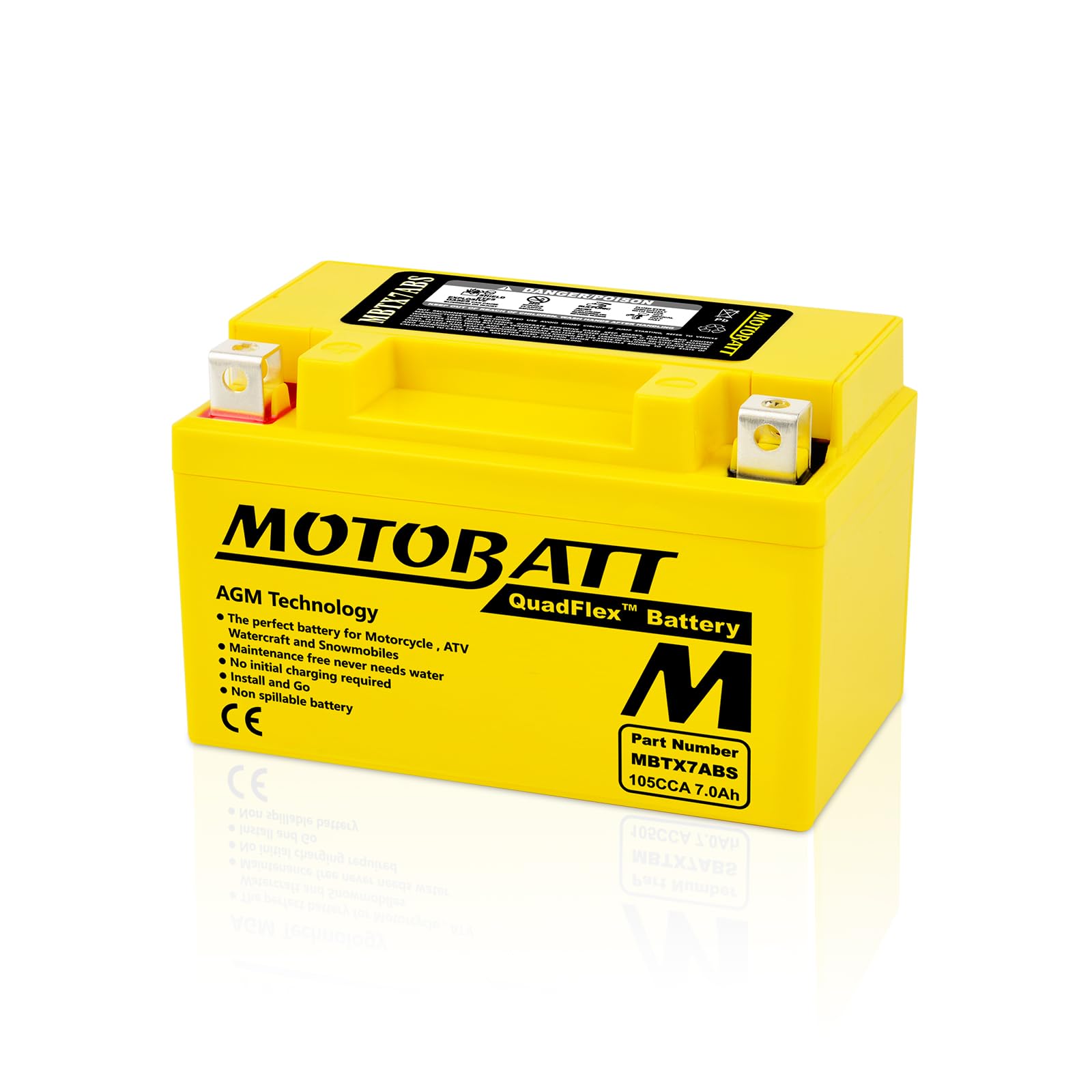 MOTOBATT - Batteria Moto AGM MBTX7ABS | 12V 7.0Ah 105CCA | Sigillata Attivata in Fabbrica | Compatibile con YTX7A-BS | Compatibile con Honda, Yamaha, Kawasaki, Suzuki, BMW e tutti