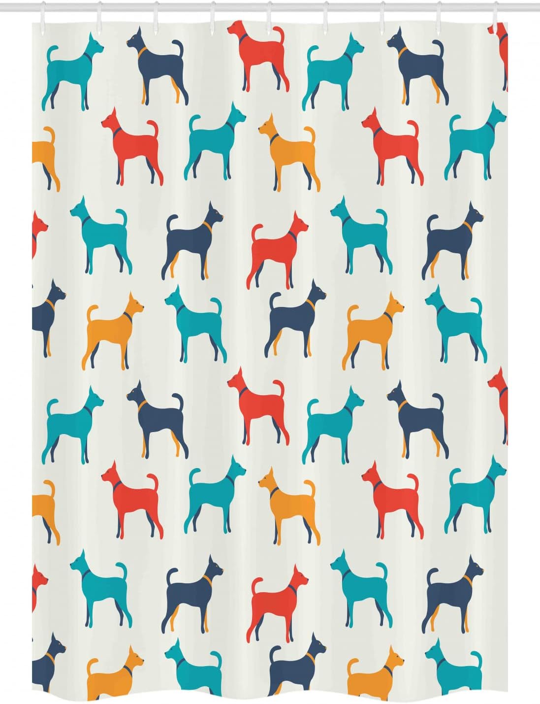 Ambesonne Dog Stall Shower Curtain, Contemporary Colorful Illustration of Pet Contours in Retro Style Print, Fabric Bathroom Decor Set with Hooks, 54" W x 78" L, Grey Red Teal