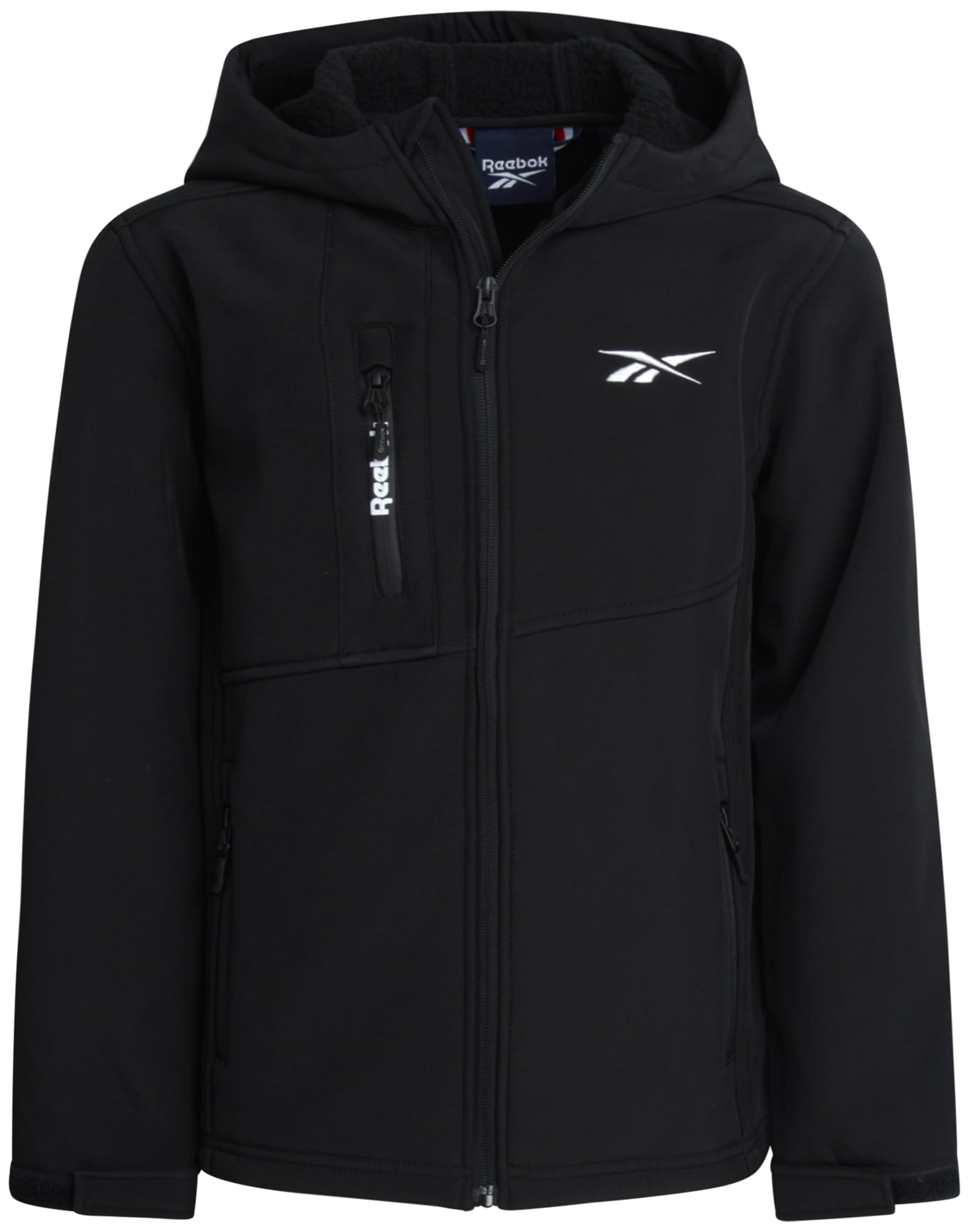 Reebok Softshell-Jacke für Jungen – weich, gemütlich, gebürstetes Sherpa-Fleece gefüttert, Softshell-Wintermantel, mit Kapuze, Windbreaker-Jacke für Jungen