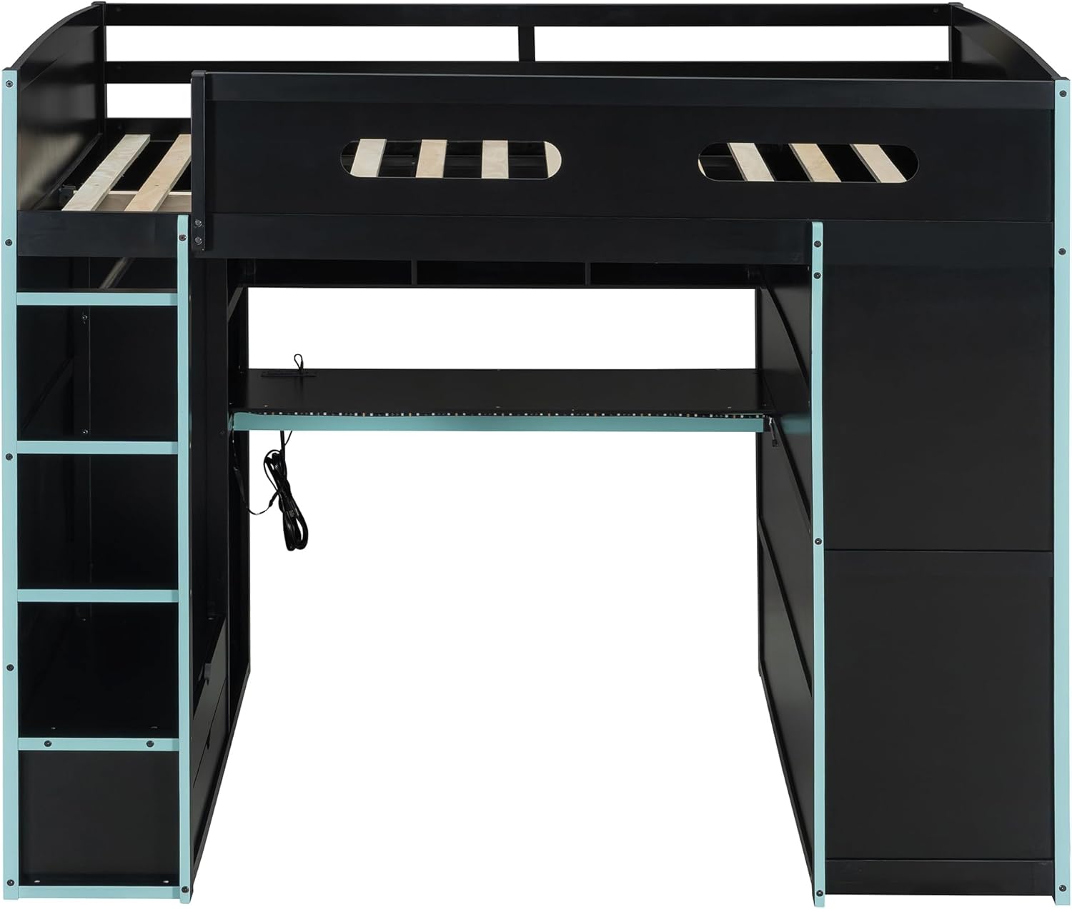 Front view of DNYN Loft Bed showing wardrobe and drawers