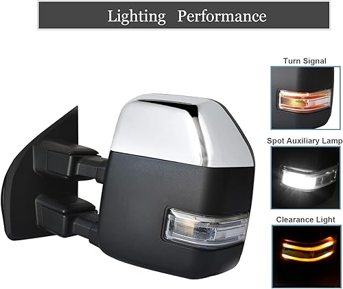 Miniatura 4 de ReYee Espejos de remolque aptos para Ford F250 F350 F450 F550 Super Duty 2017 2018 2019 2020 con luz de señal de giro calentada ajustable con sensor