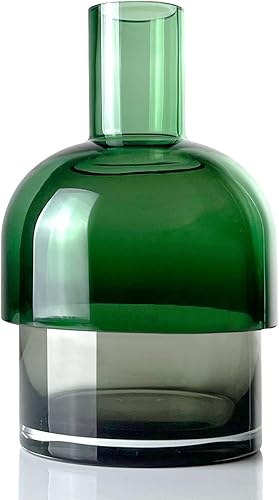 Miniatura 2 de Cloudnola Florero reversible de cristal grande y florero, gris ahumado y verde, 9.5 pulgadas de alto x 5.6 pulgadas de diámetro, decoración del