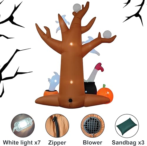 Miniatura 4 de Decoraciones inflables de Halloween de 8 pies para exteriores, árbol de Halloween espeluznante con fantasmas, globos oculares, calabazas, caldero y
