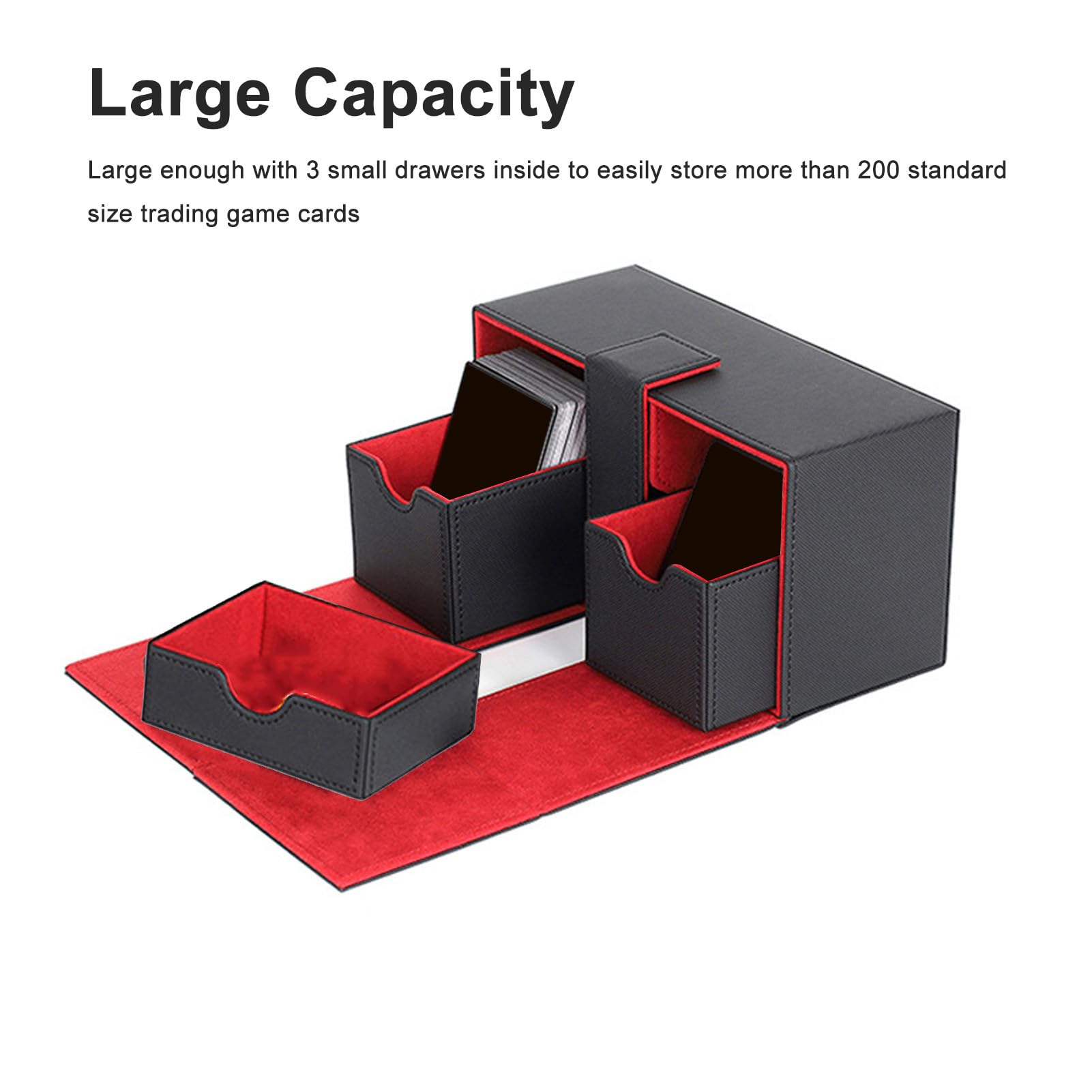 Luocute Scatola Porta Carte, Contenitore per Mazzi con 3 Cassetti, per | Contiene Oltre 200 Carte Standard, 205×115×90 Mm, Chiusura Magnetica in PU