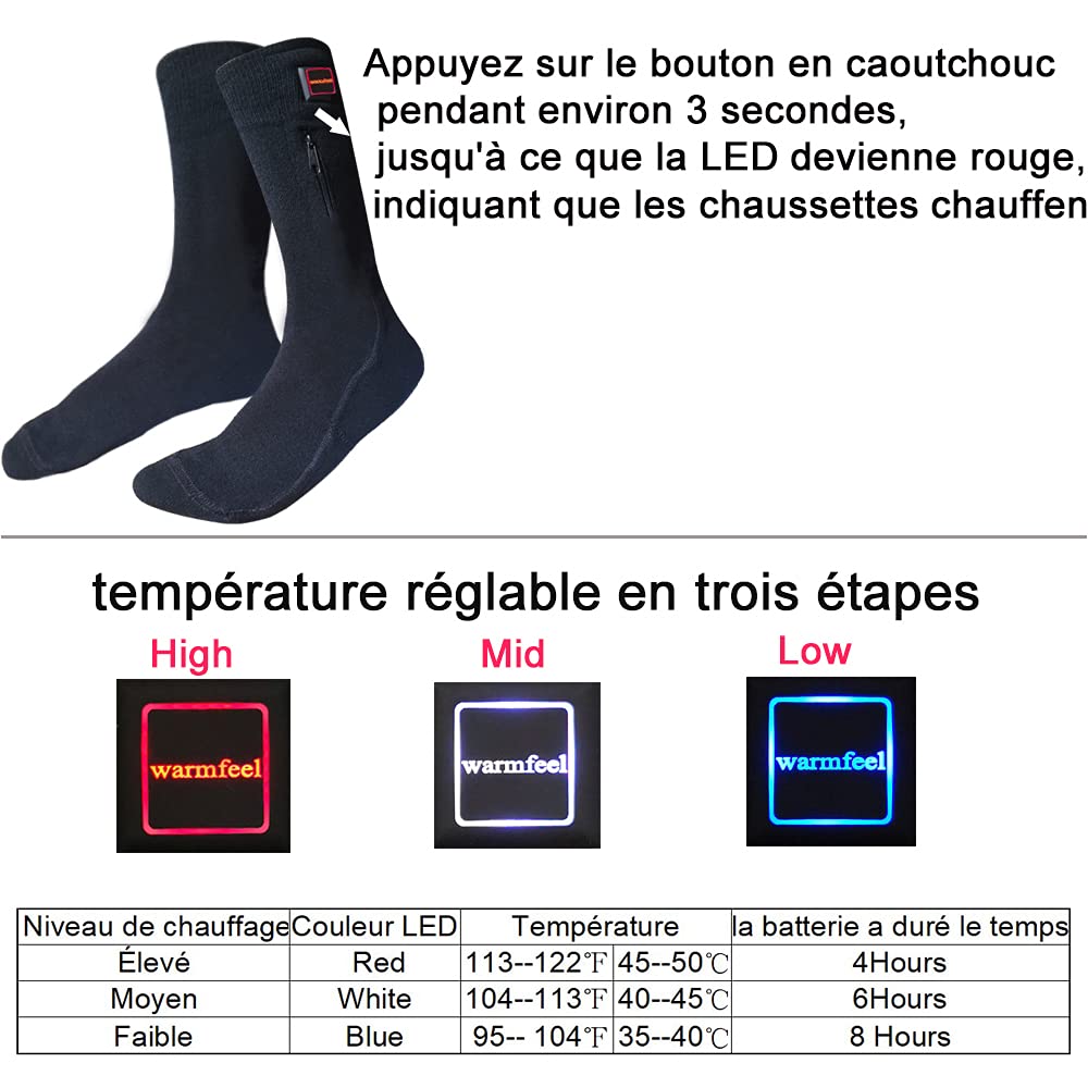 Chaussettes chauffantes Pieds Chauffants, Chaussettes chauffantes lavables électriques température réglable pour Les Sports de Plein air