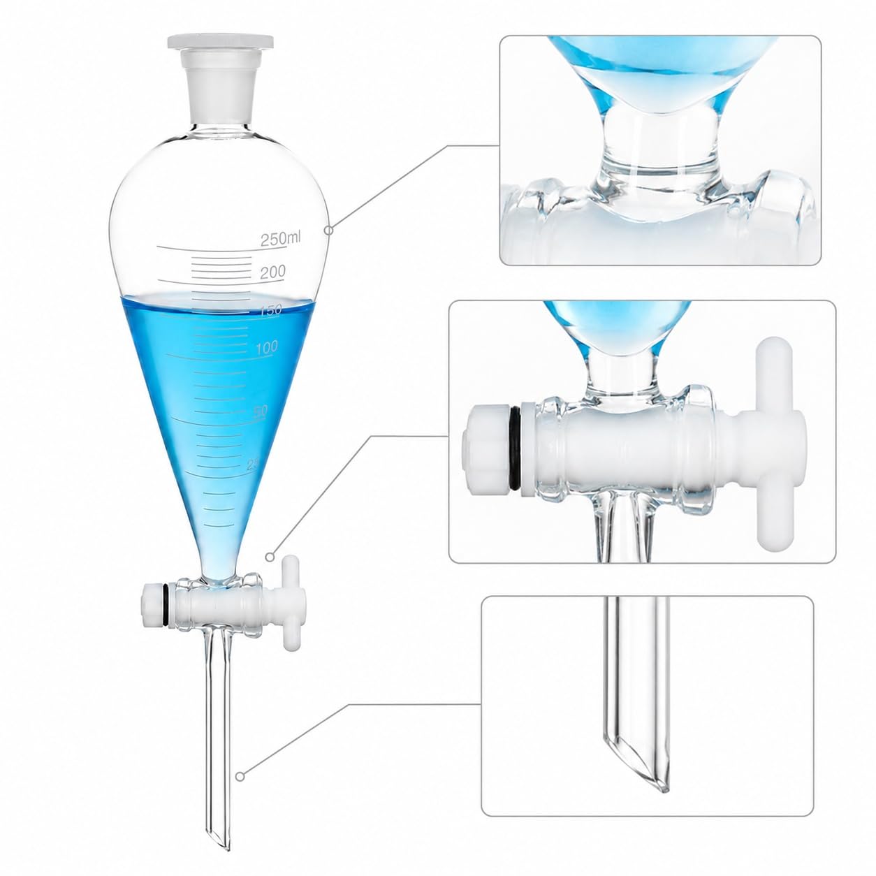 Embudo Decantación Vidrio Borosilicato Llave PTFE Matraz Graduado-1000mL 24/29