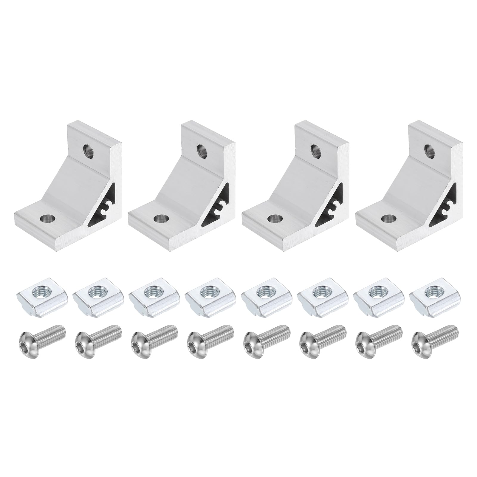 sourcing map 4Set 90 Degree Angle Corner Brackets, 50x50x36mm 4040 Series Aluminum Extrusion Profile Accessories, Corner Brace Joint Connectors with Mounting Screws and Nuts, Silver โ image 1