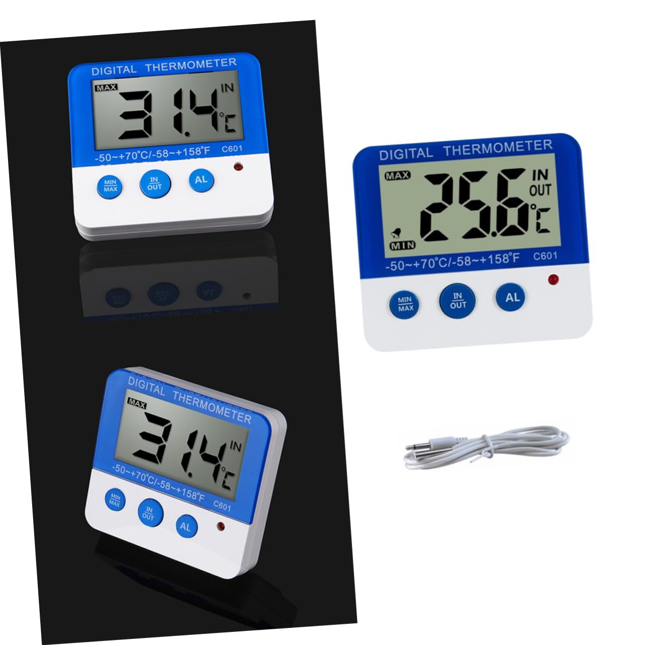 SHOWERORO 3 Termómetros Digitales C601 Para Congelador Y Refrigerador Con Alarma Y Accesorios De Cocina.