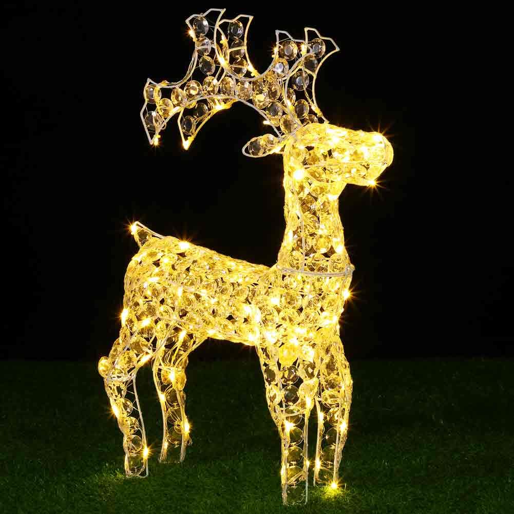 BAKAJI Rentier für Weihnachten, hell, 3D, aus Perlen, reflektierend, Acrylkristalle, 200 LEDs, warmweiß, für den Garten, Weihnachten, Höhe 90 cm
