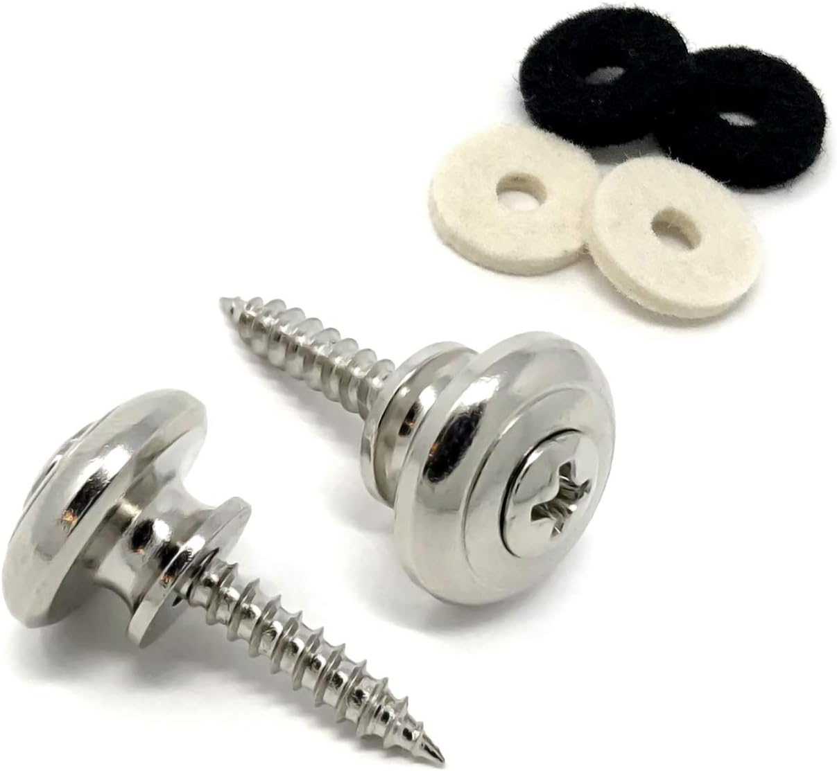 Guitar Strap Buttons Black Mushroom Head for Guitar and Bass (2) with Screws and Felt Washers Universal Fit