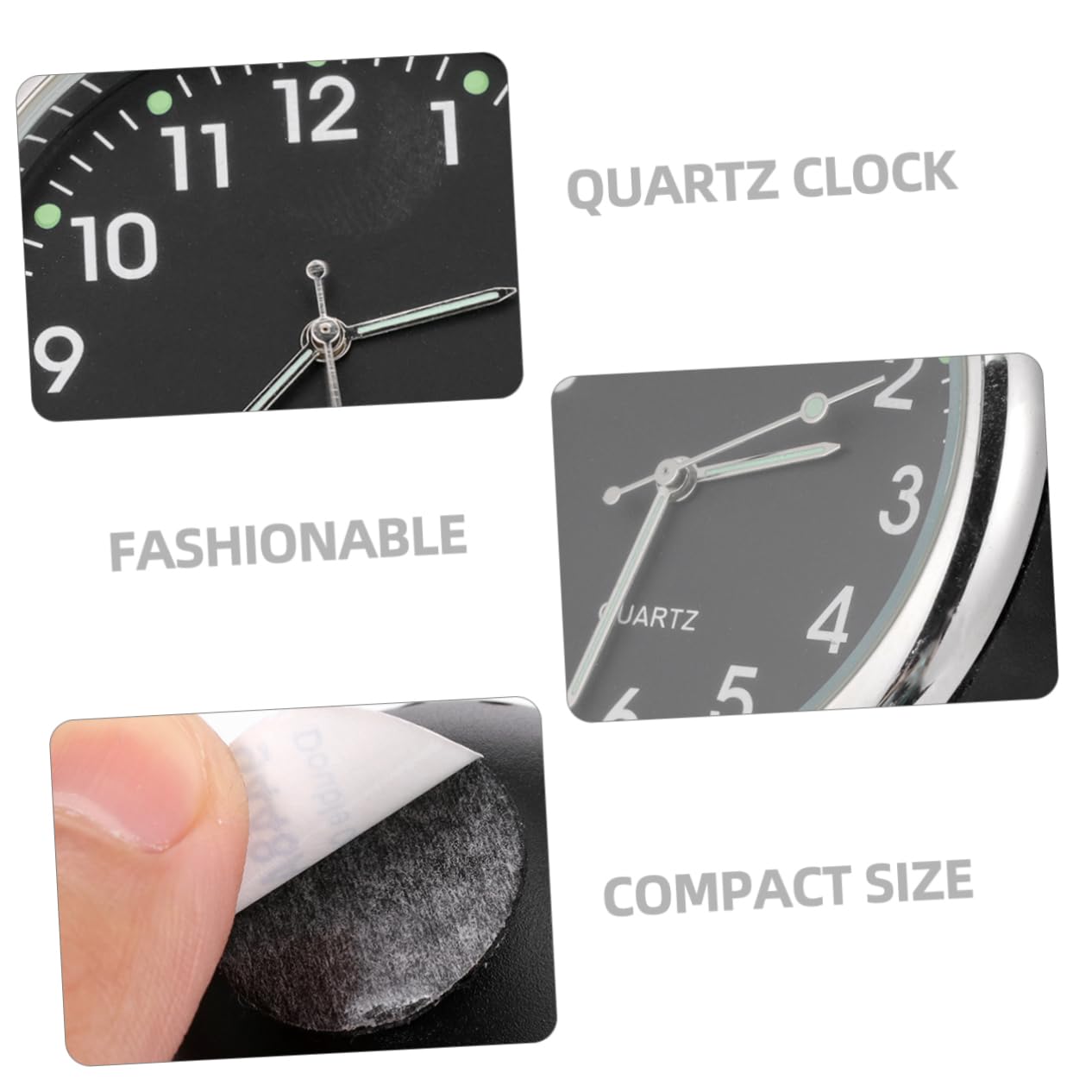 ULTECHNOVO 3piezas Reloj De Coche Quartz Mini Reloj De Tablero Para Vehículos Diseño Moderno Color Negro Sin Batería Para Decoración y Uso Casa y Oficina
