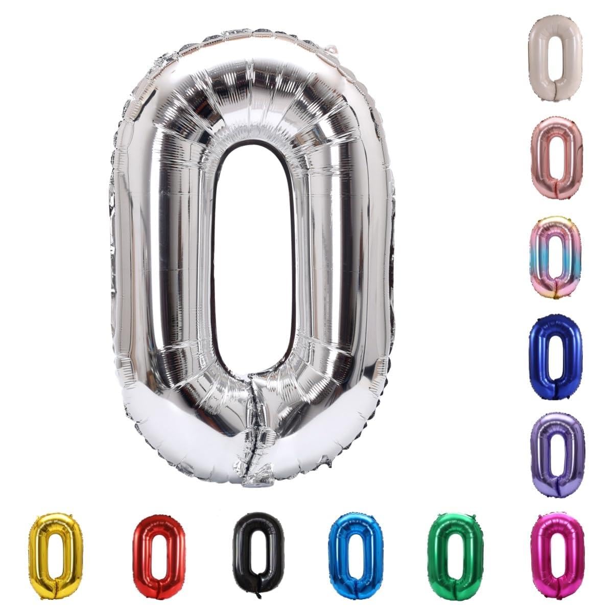 YPSelected 32 Inch Large Foil Helium Number Balloon Birthday Wedding Party 0-9 (Silver, 0)