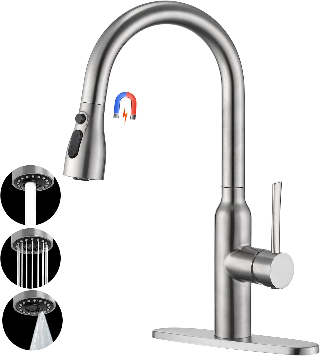 CREA Kitchen Faucet with Pull Down Sprayer, 3 Function Stainless Steel