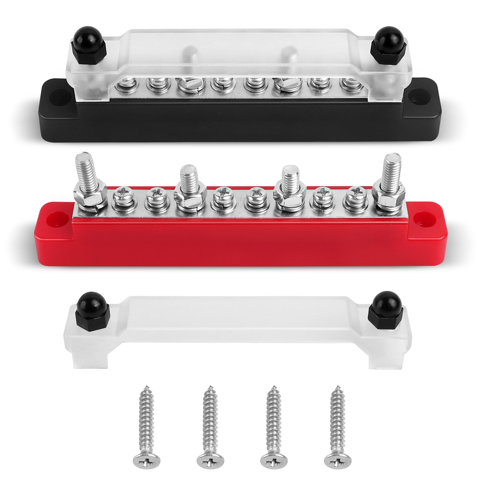 Bloc de Distribution D'alimentation 12V-48V DC Barres de Distribution D'énergie BusBar 150A avec 6 x M4 & 4 x M6 Boulons de Borne, Bloc de Connexion de Batterie pour Voitures, Camping-Cars, navires