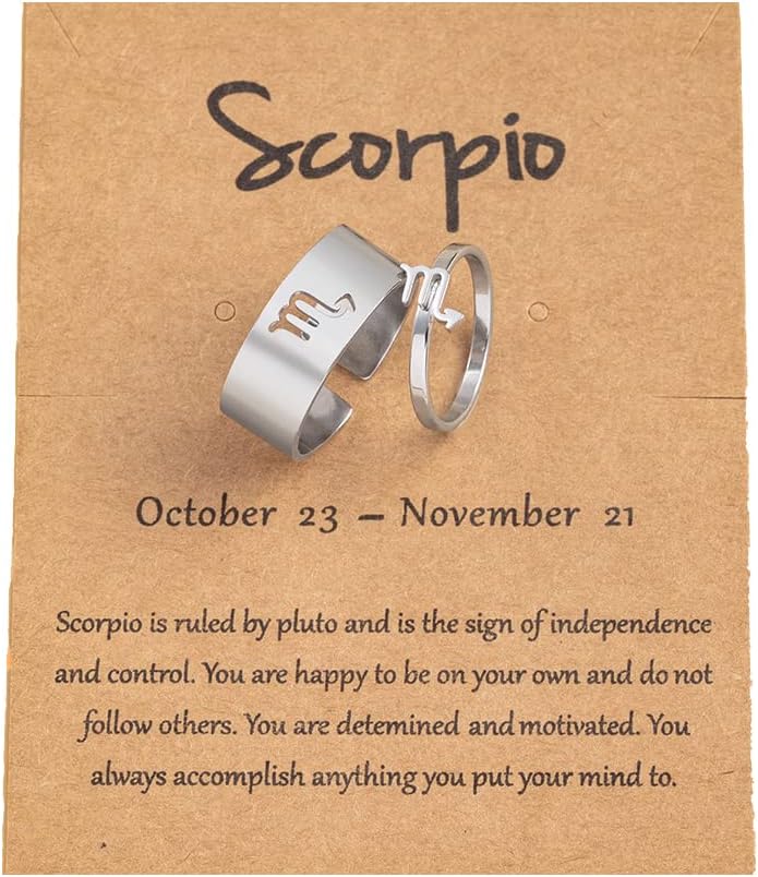 COLORFUL BLING 12 Constellation Astrology Zodiac Sign Rings With Message Card for Women Men Silver Stainless Steel Matching Couple Rings Friendship Birthday Gifts