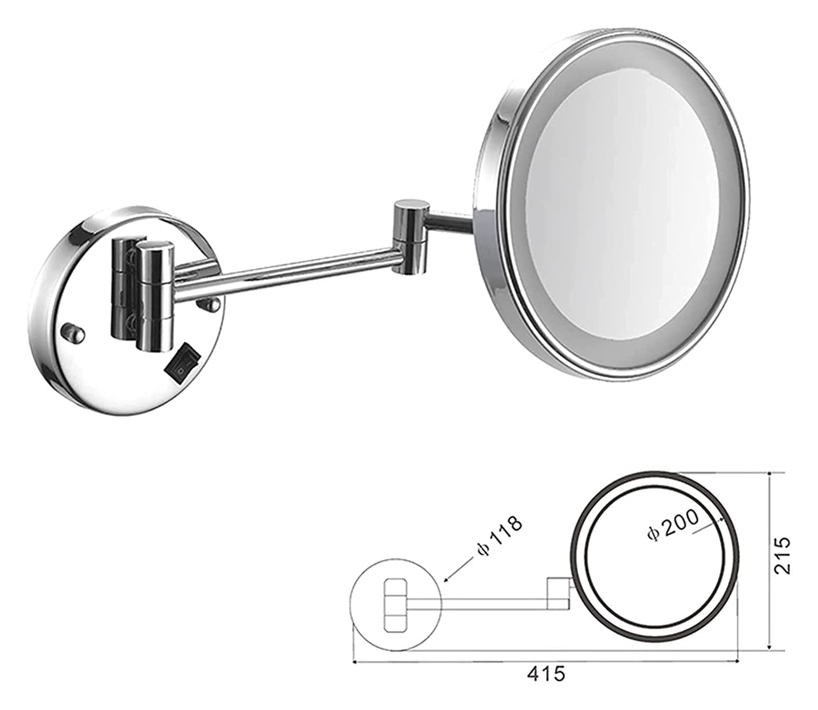 Espejo de maquillaje montado en la pared mejorado de 8 pulgadas, giratorio de doble cara con aumento de 3/5/7/10x, espejo de tocador recargable por USB para baño y artículos esenciales de belleza