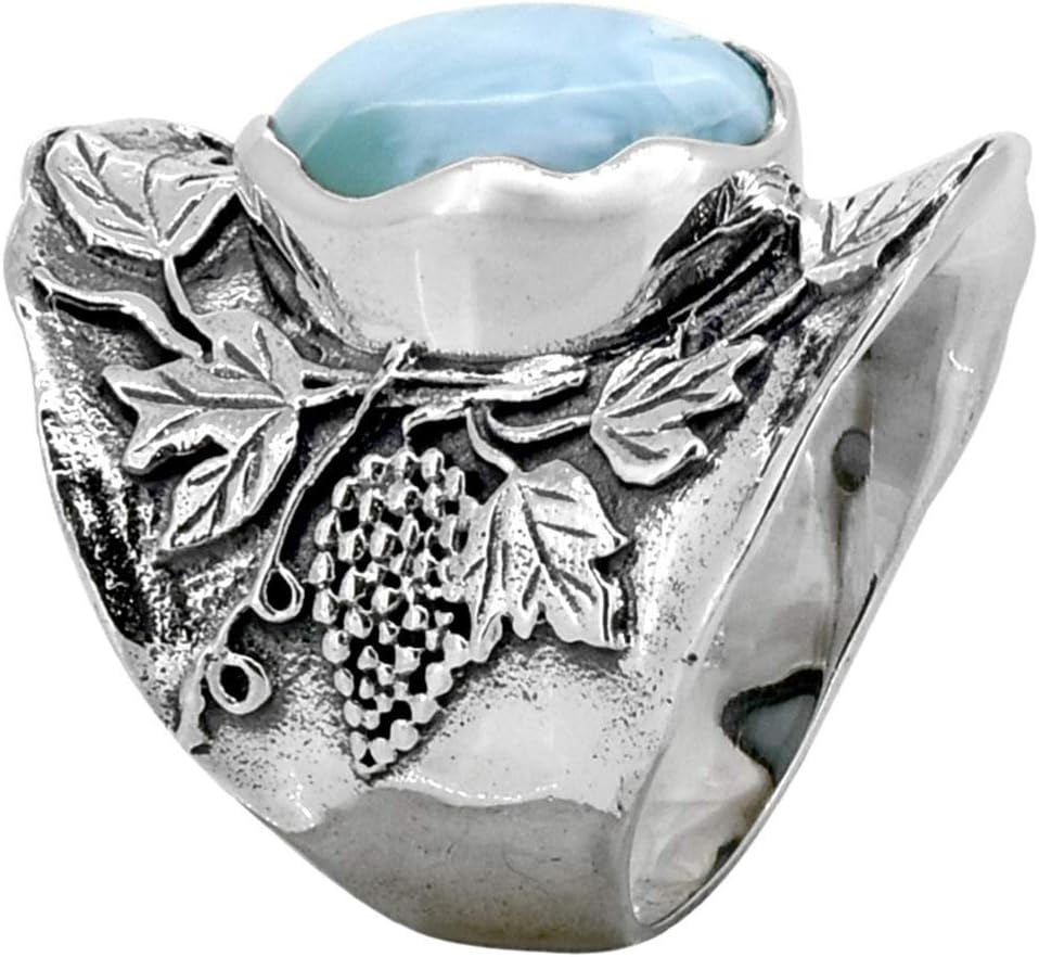 YoTreasure 10x14 MM Larimar Classic Statement Ring Oxidized .925 Sterling Silver